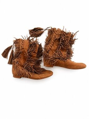 Zara Tan Suede Fringe Ankle Boots